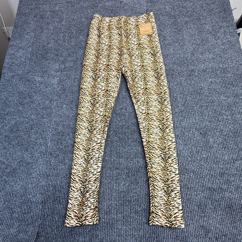 Just Cozy Tiger Stripe Fleece Lined Legging Women M/L Stretch New With Tags
